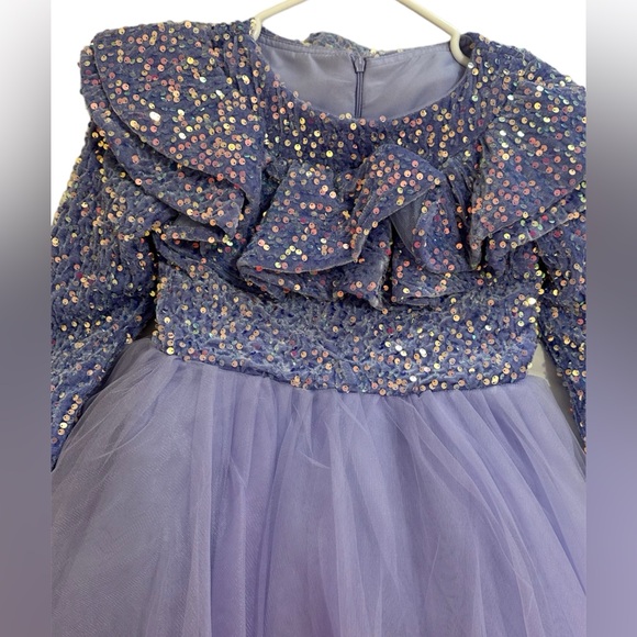 Puffy Glitter Girl Dress Tea Length Princess Flower Girl Dresses - Picture 8 of 10